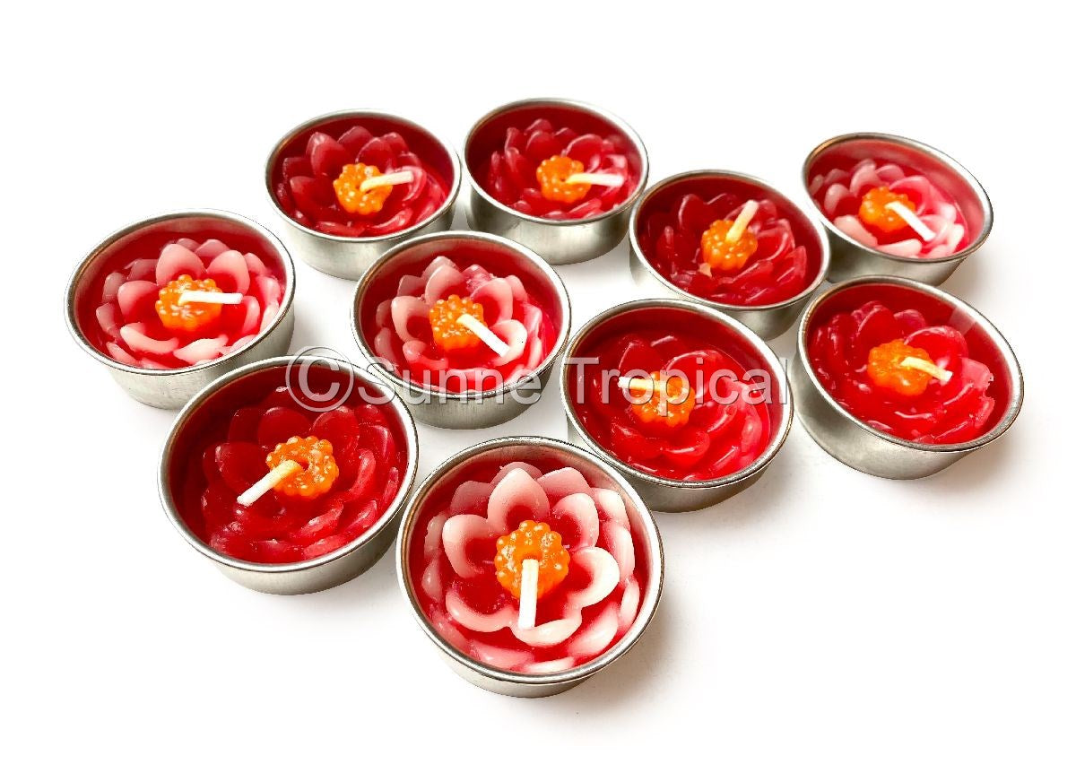 Lotus Flower Set of 10 Tealight Candles  (Red)