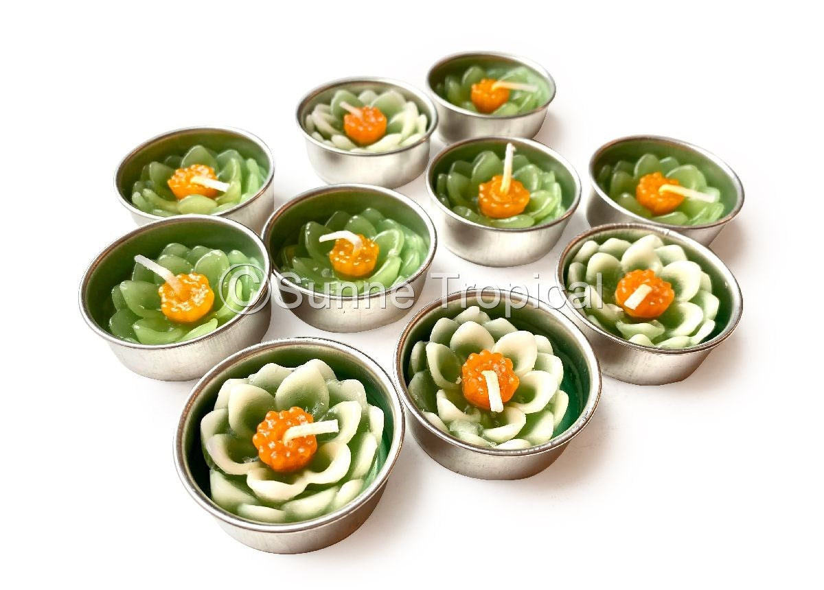 Lotus Flower Set of 10 Tealight Candles  (Green)