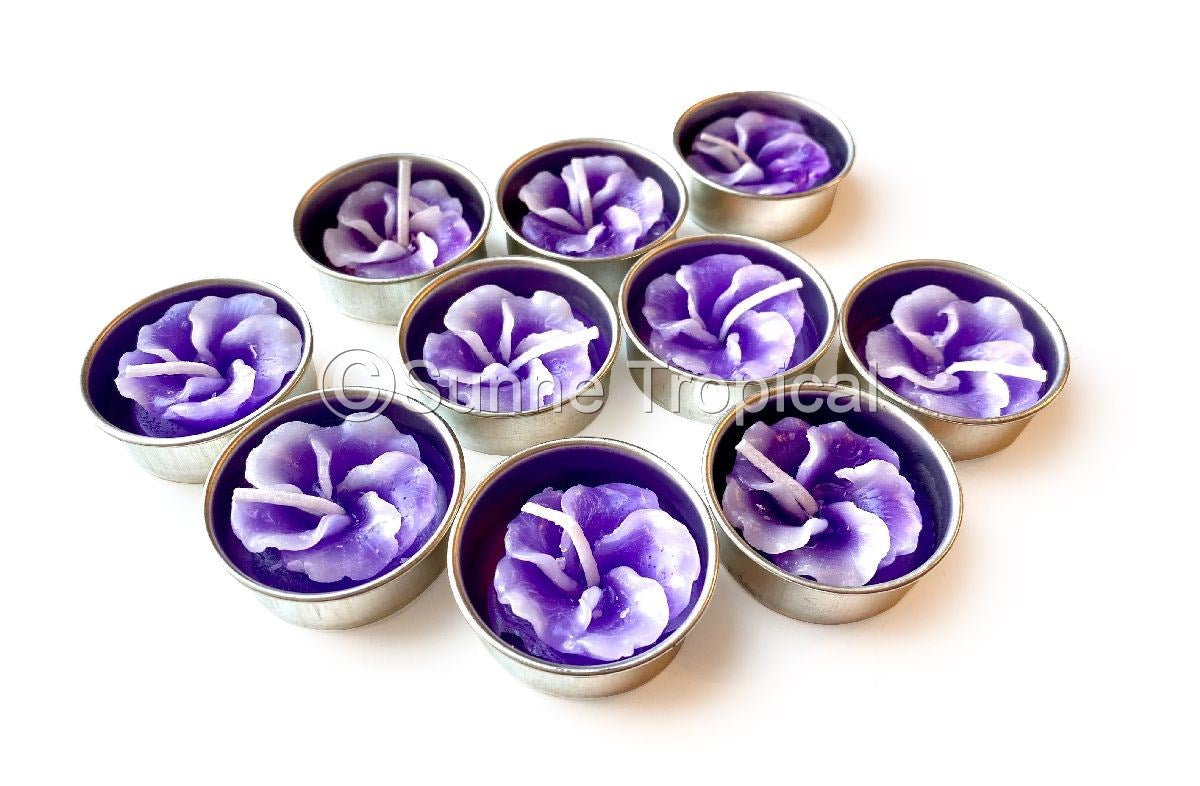 Hibiscus Hawaiian Flower Set of 10 Tealight Candles (Purple)