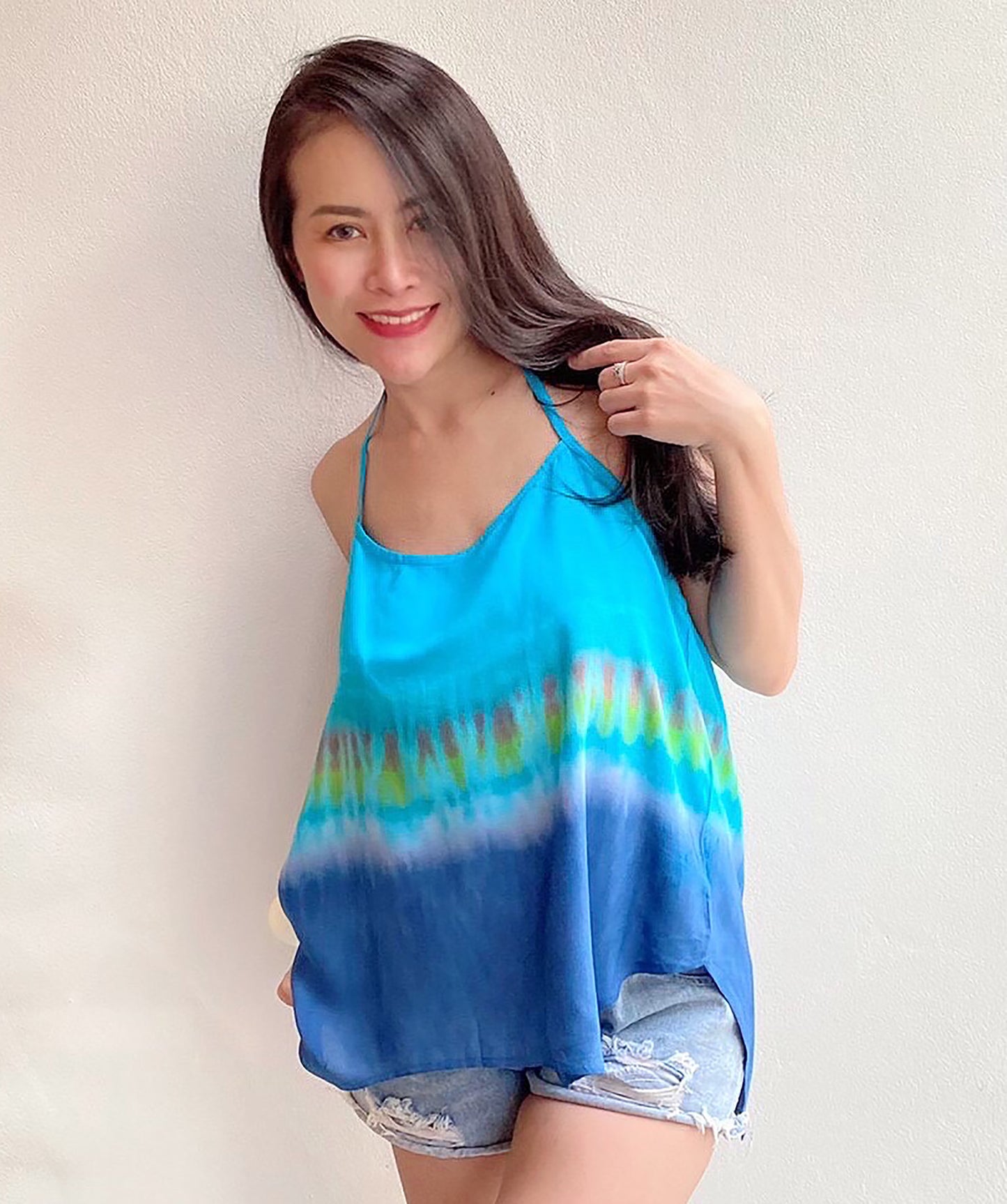 Cami Camisole Teen & Women, One Size Free Size Fit 0 to 8, Handmade Tie Dyed - Blue Lagoon