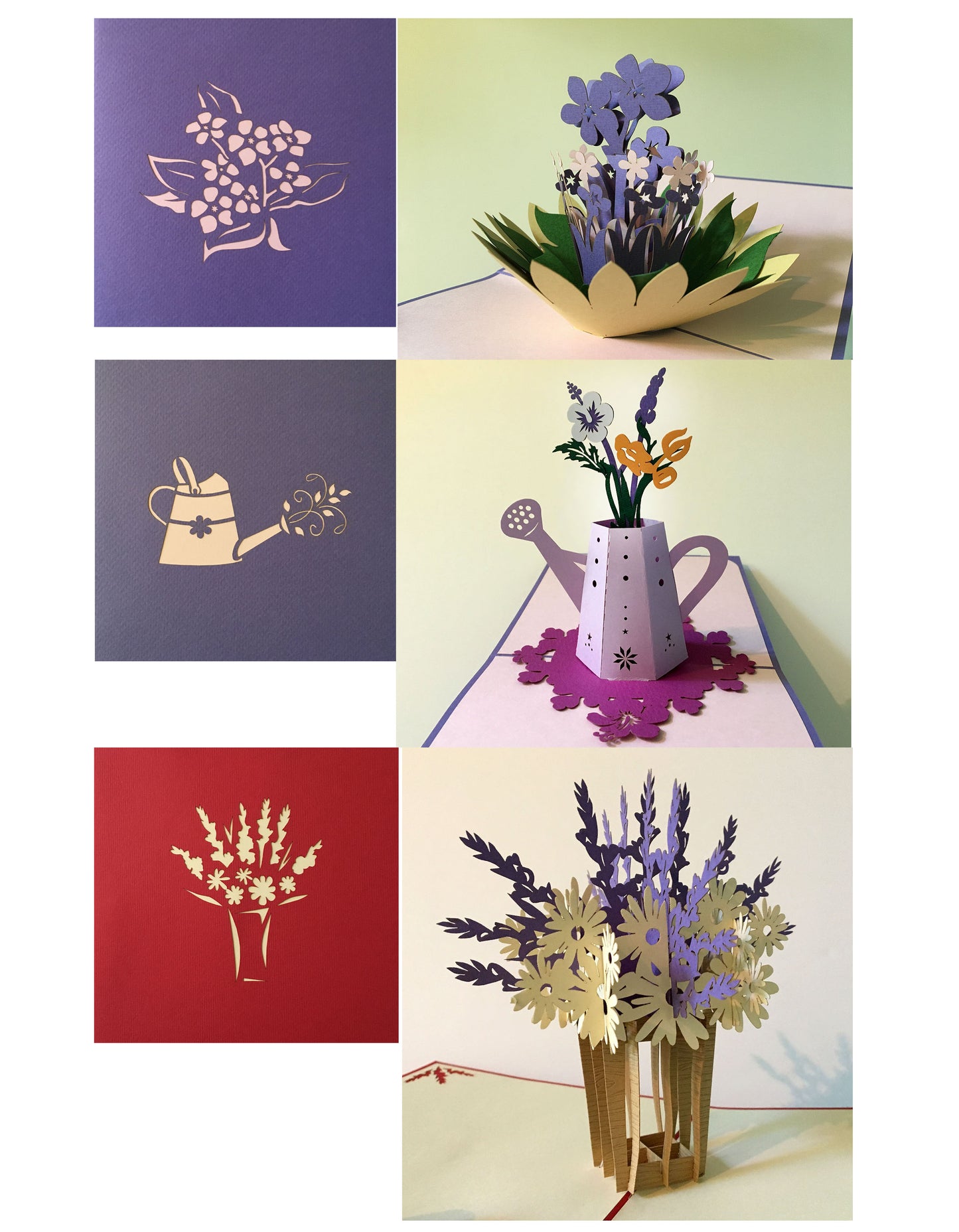 (3 Cards Pack) 3D Pop Up Flower Card 5.75 Inch Greeting Card - Purple Lavender Kettle Flower Pot