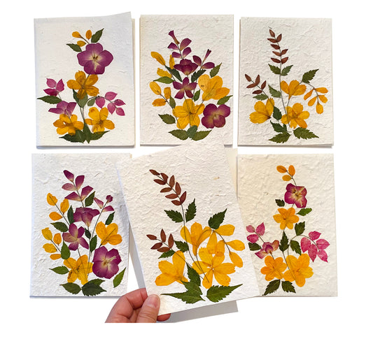 Sunne Tropical 3 Cards Random Pack Handmade Mulberry Paper Greeting Card 5x7 Inch Real Pressed Flowers - Yellow Wild Flower