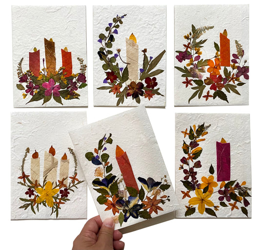 Handmade Cards 5x7 inch Real Dried Flowers Random Pack (3 Candles Flowers)