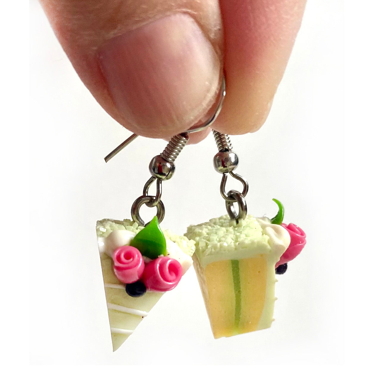 Handmade miniature food model earrings for Girls Teen - Slice Cake Lemon Cake