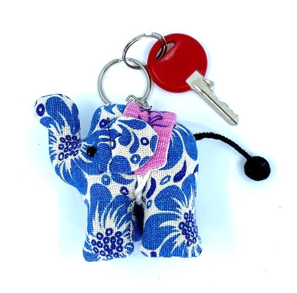 Natural Cotton INDIGO Upcycle Fabric Handmade Keychain Key Rings Bag Accessories Handmade Gift (Random Pack 4)