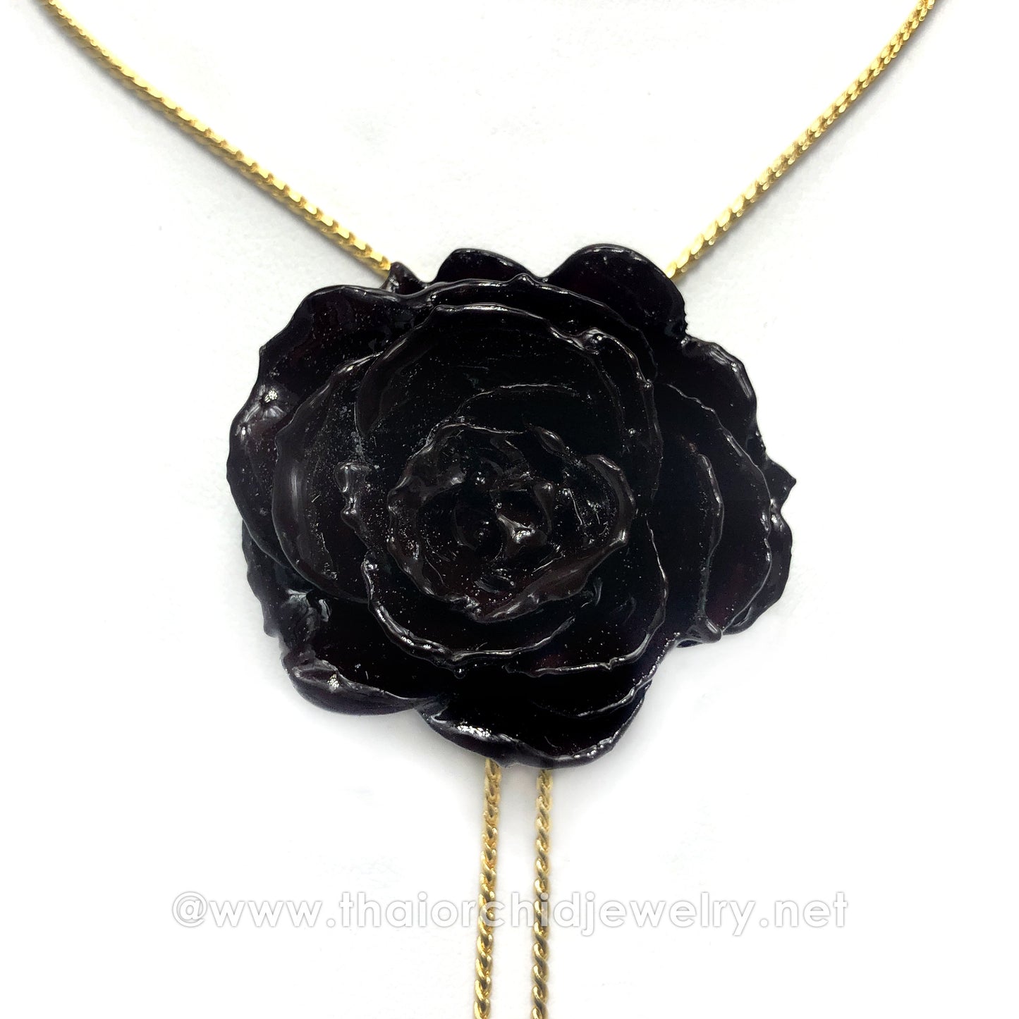 Mini Rose Mini 1.5-2.25 inch Pendant Necklace 18 inch Gold Plated 24K (Black)