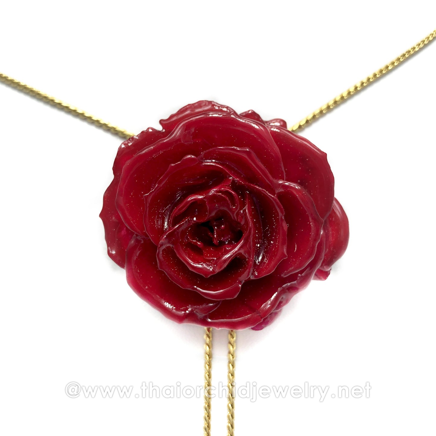 Mini Rose Mini 1.5-2.25 inch Pendant Necklace 18 inch Gold Plated 24K (Red)