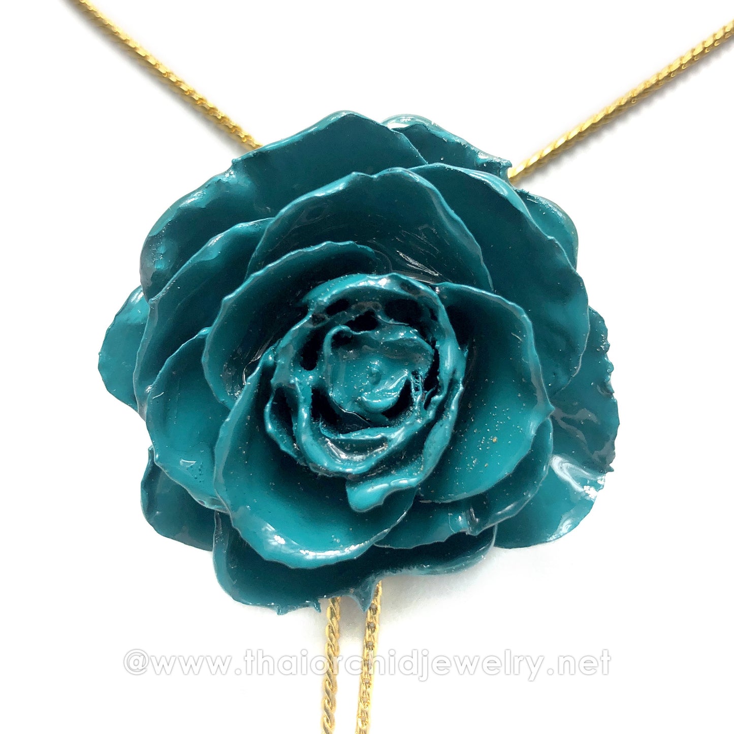Mini Rose Mini 1.5-2.25 inch Pendant Necklace 18 inch Gold Plated 24K (Turquoise)