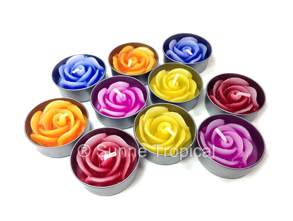 ROSA Flower Set of 10 Tealight Candles (Multi-Color)