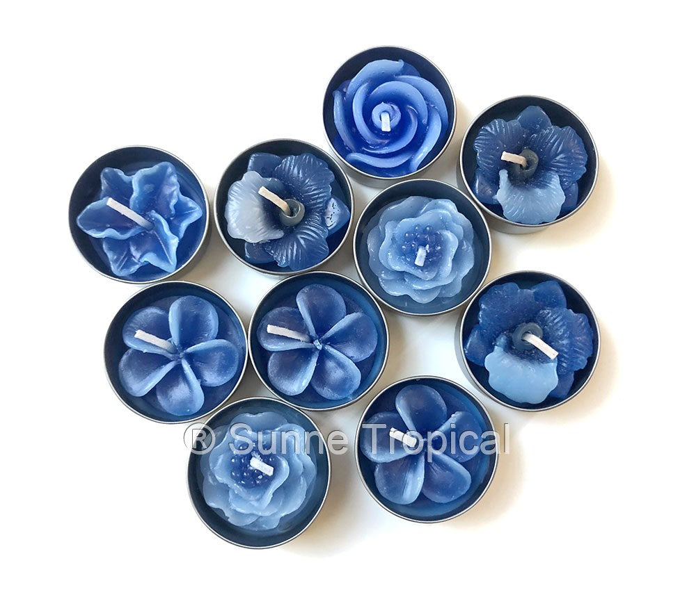 Assort Surprise Pack Flowers Set of 10 Tealight Candles (Blue)