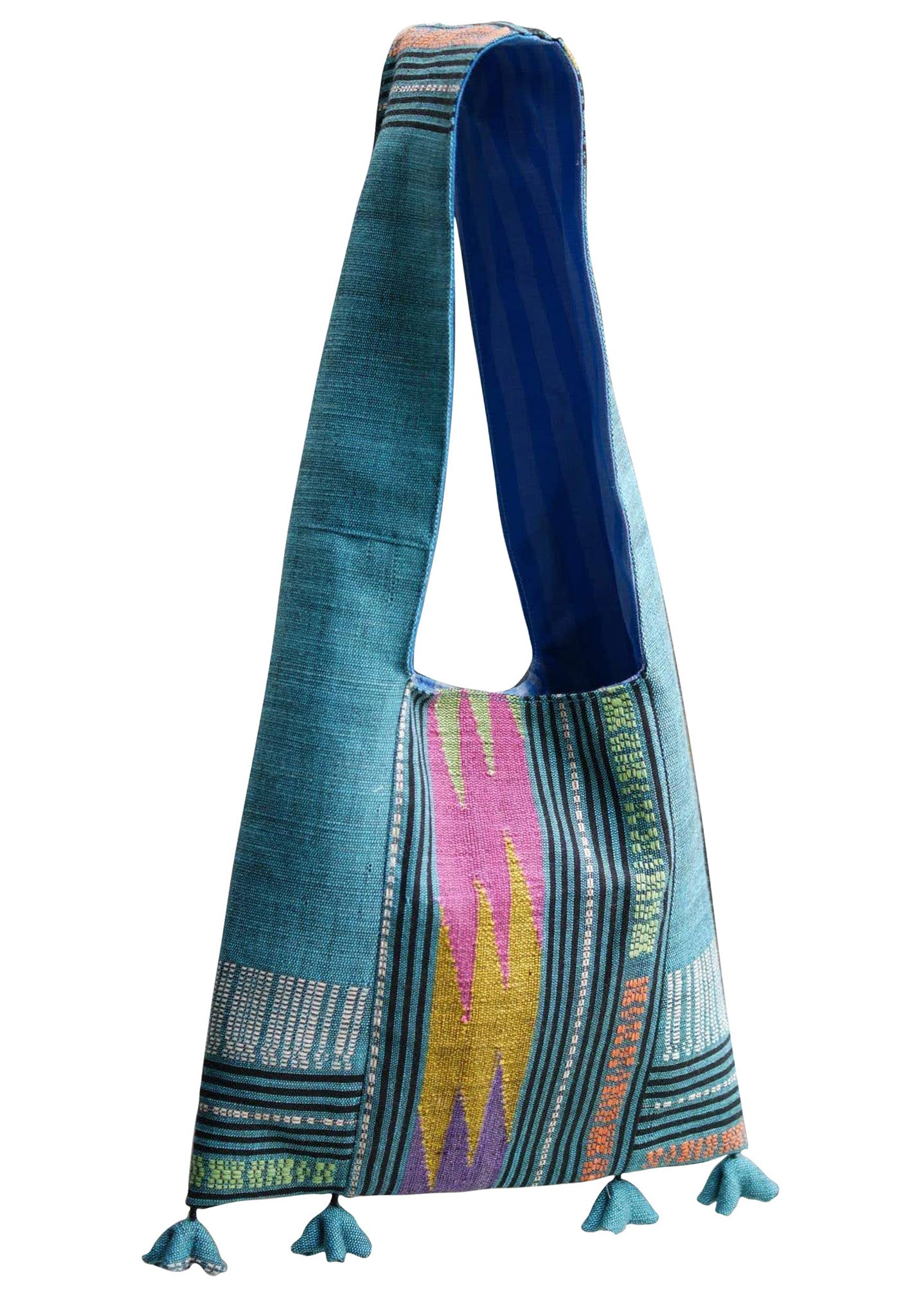 Handwoven Hand-dyed Handmade ETHNICS MINI shoulder bag tote bag Sunne Tropical - BLUE AQUA