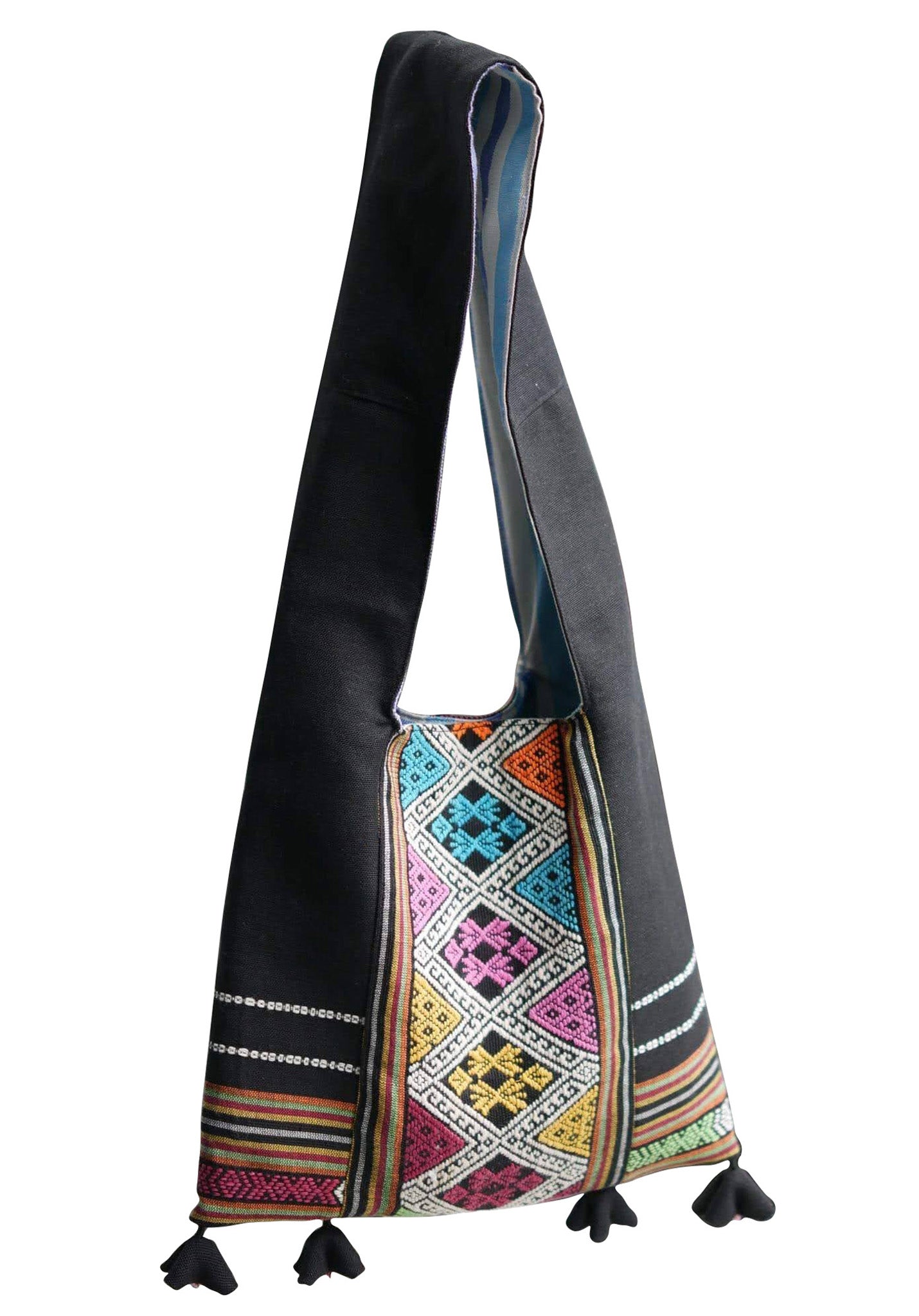 Handwoven Hand-dyed Handmade ETHNICS MINI shoulder bag tote bag Sunne Tropical - BLACK