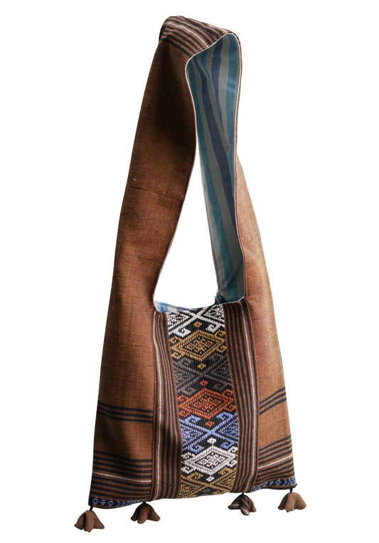Handwoven Hand-dyed Handmade ETHNICS MINI shoulder bag tote bag Sunne Tropical - BROWN