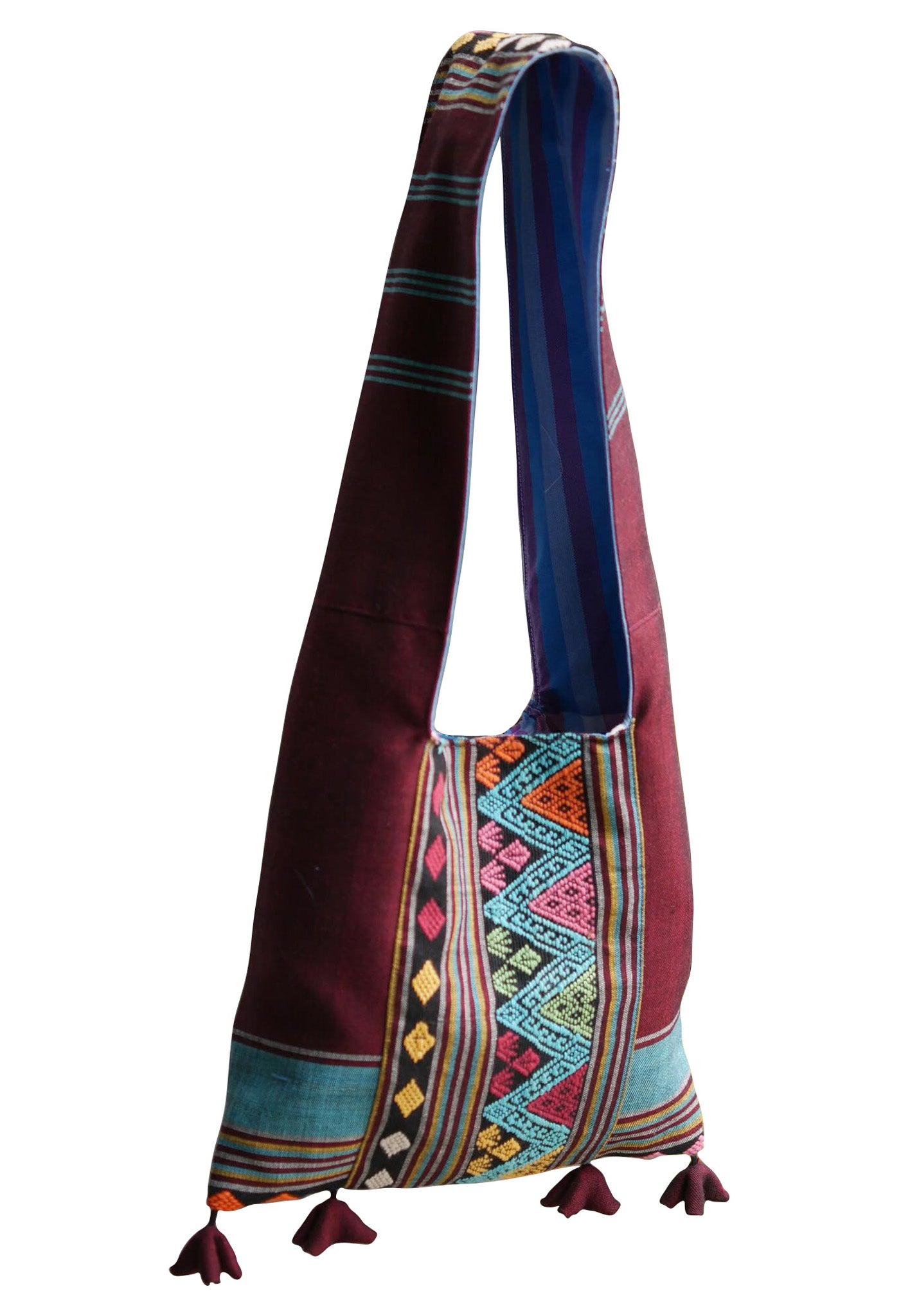 Handwoven Hand-dyed Handmade ETHNICS MINI shoulder bag tote bag Sunne Tropical - BURGUNDY RED