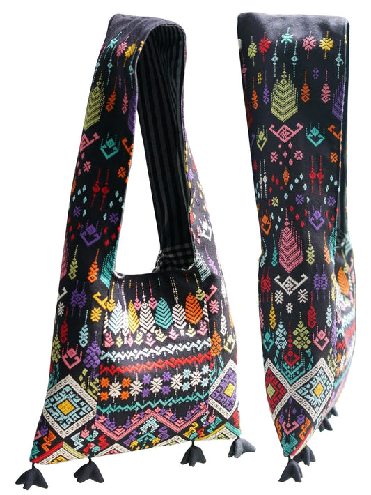 Handwoven Hand-dyed (1) Handmade PRAE-WA MINI shoulder bag tote bag Sunne Tropical - BLACK