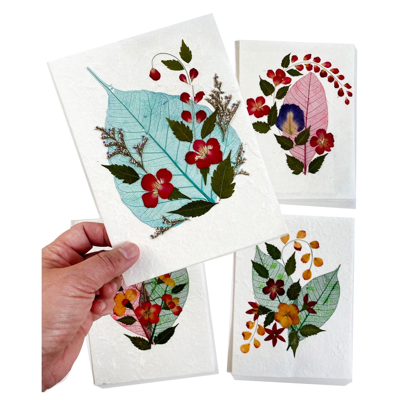 Handmade Mulberry Paper Greeting Card  5x7 Inch Random Pack (3 Bodhi Leaf)