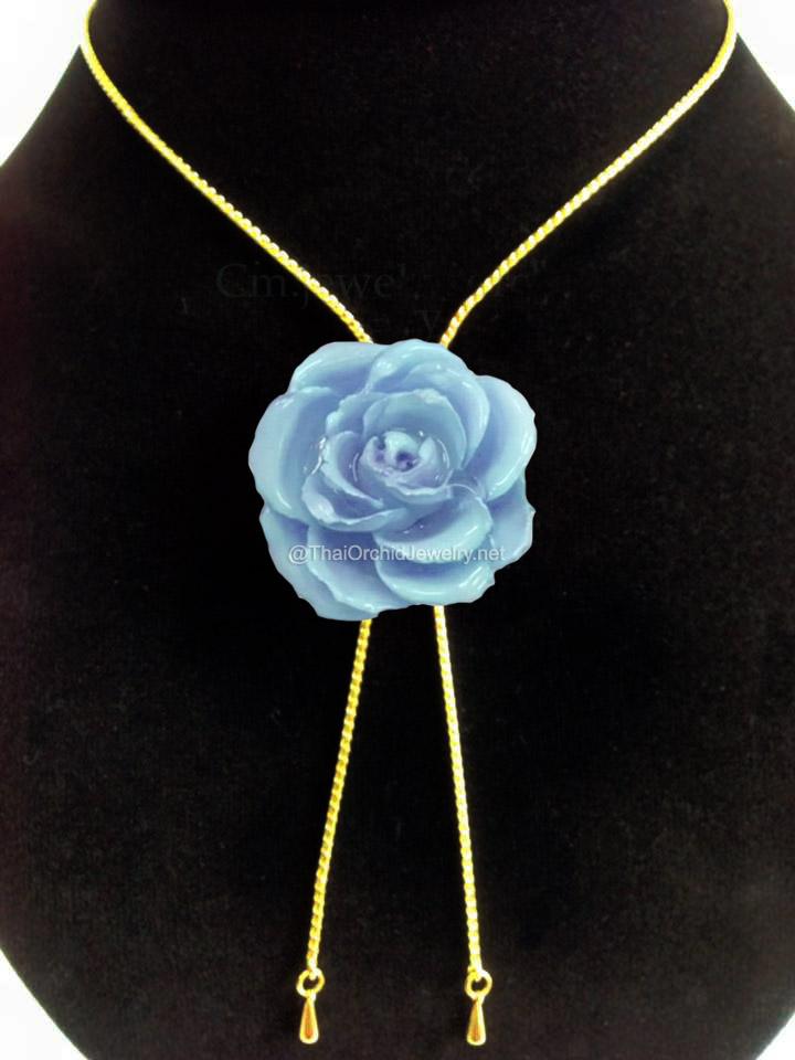 Mini Rose Mini 1.5-2.25 inch Pendant Necklace 18 inch Gold Plated 24K (Baby Blue)