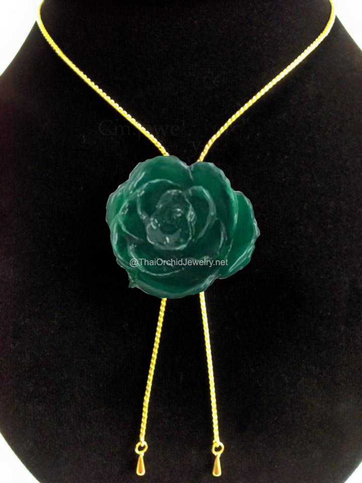 Mini Rose Mini 1.5-2.25 inch Pendant Necklace 18 inch Gold Plated 24K (Green)
