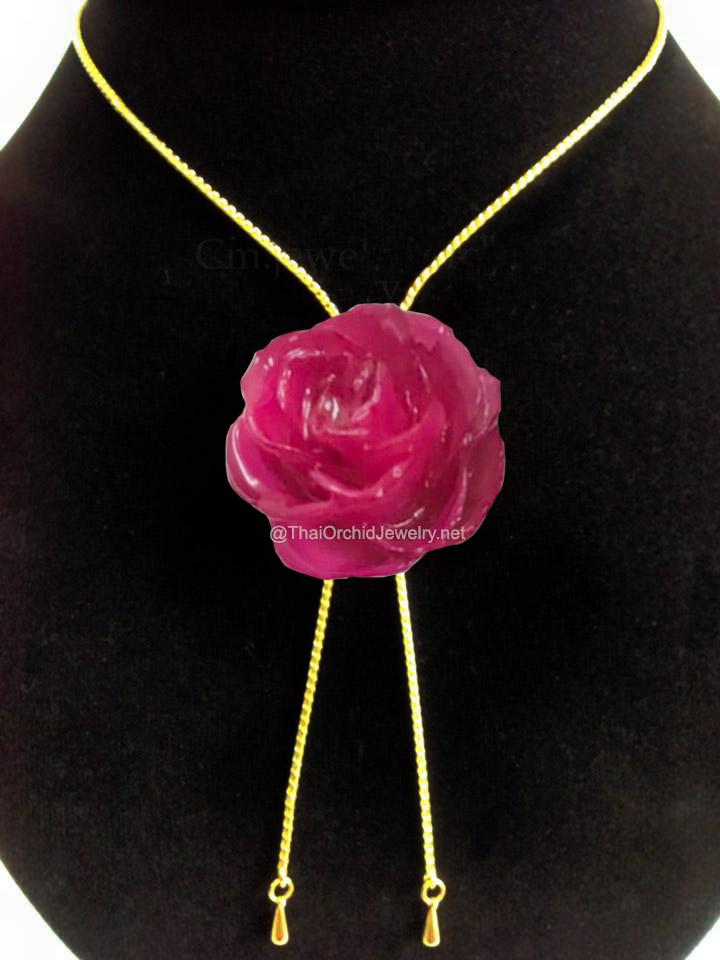 Mini Rose Mini 1.5-2.25 inch Pendant Necklace 18 inch Gold Plated 24K (Pink)